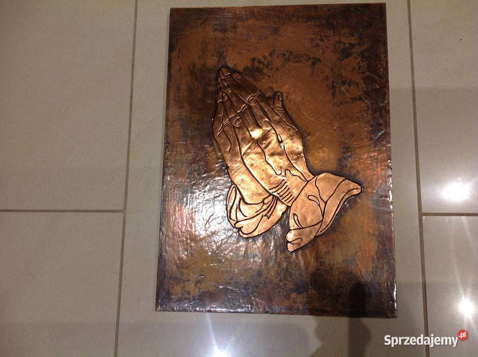Stary Obraz Miedziany Płaskorzeźba Dłonie Nowa Sól