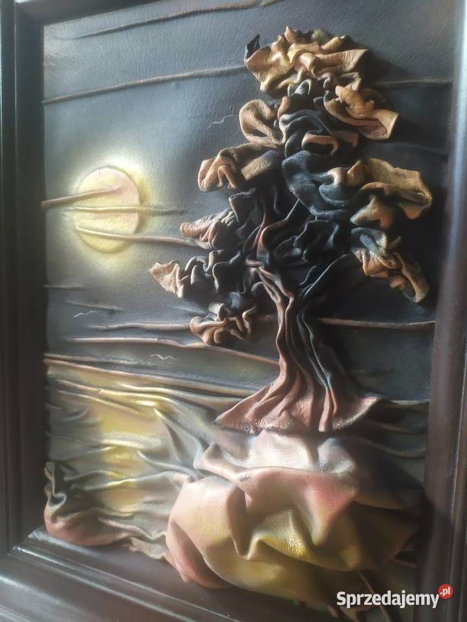 Obraz ze skóry skórzany w drewnianej ramie Szczecinek