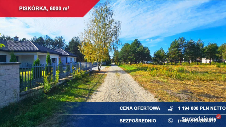 6x1000m2 Teren inwestycyjny pod małe osiedle Sprzedaż Piskórka