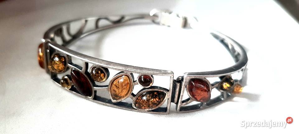 Srebrna bransoletka z bursztynem Biżuteria