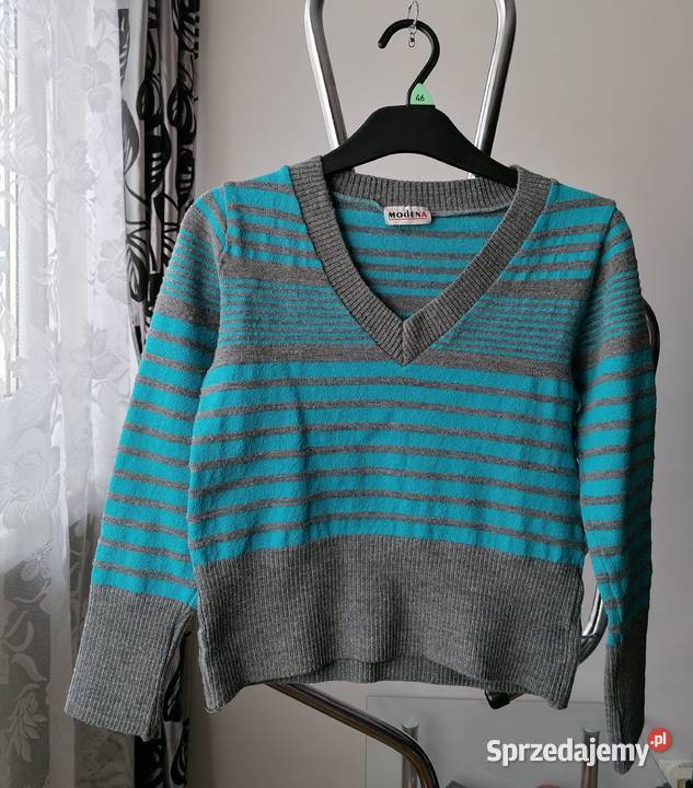 DAMSKI KRÓTKI SWETER W PASY MODENA RUNIWERSALNY Łódź