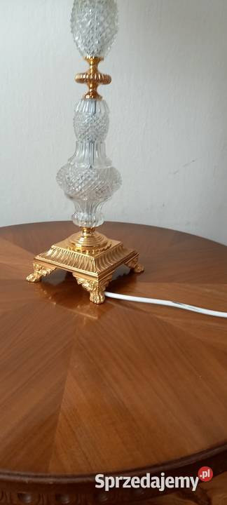 Urocza lampa z abażurem kryształ i mosiądz Skierniewice