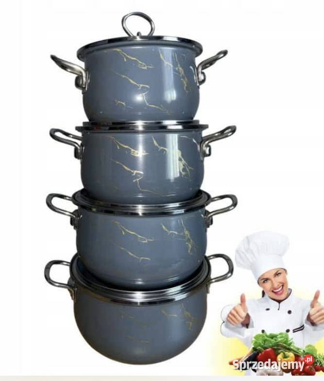 229 Garnki emaliowane szare 4 sztuki Edenberg Zabrze