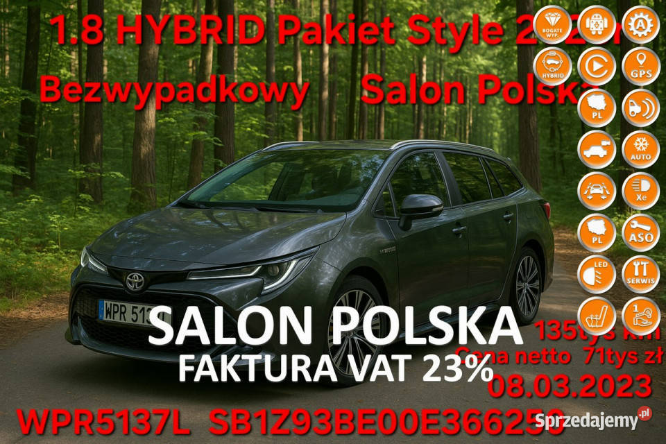 Toyota Corolla 23r Salon Polska 18 HYBRID Rok produkcji 2023 Białystok