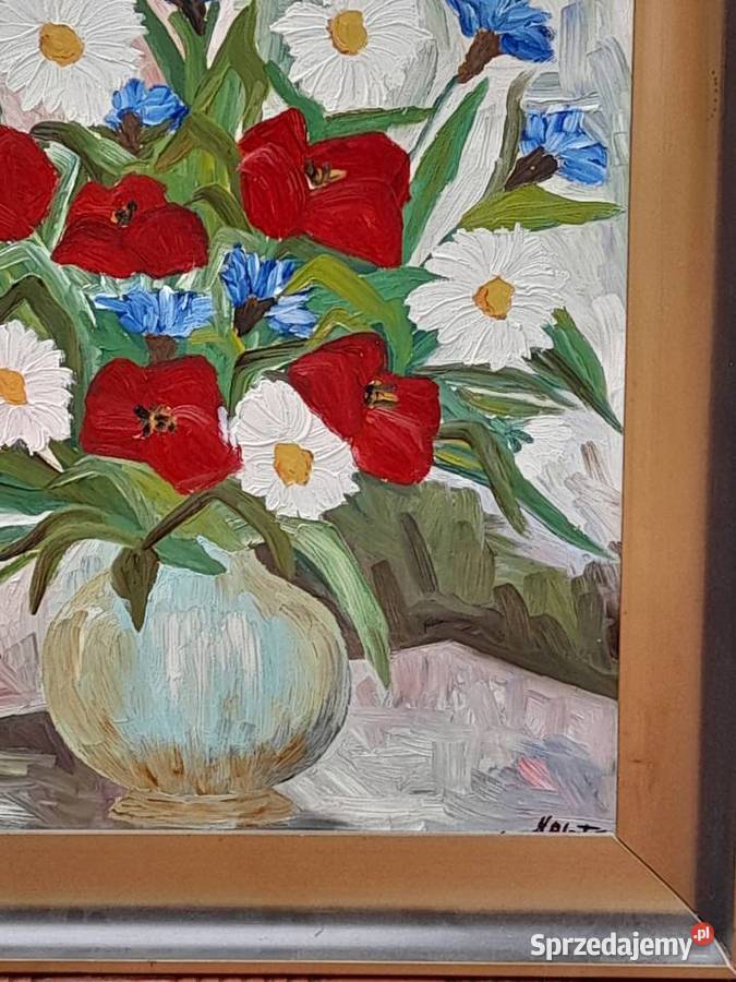 Polne kwiaty w wazonie szpachla obraz olejny sprzedam