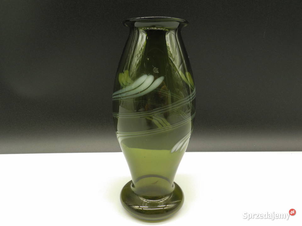 Artystyczny Wazon Vintage Szkło Oliwkowe Lata Raszków