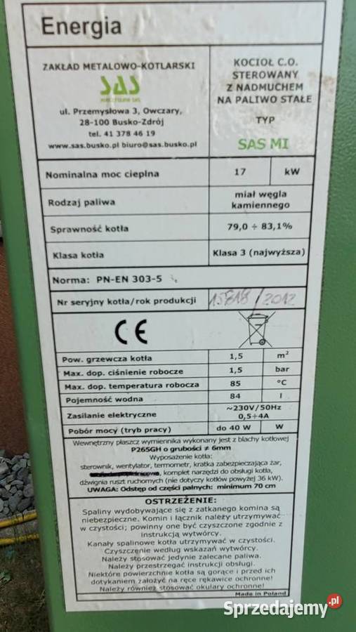 Kocioł SAS MI 17 Kw Dąbrowa Górnicza