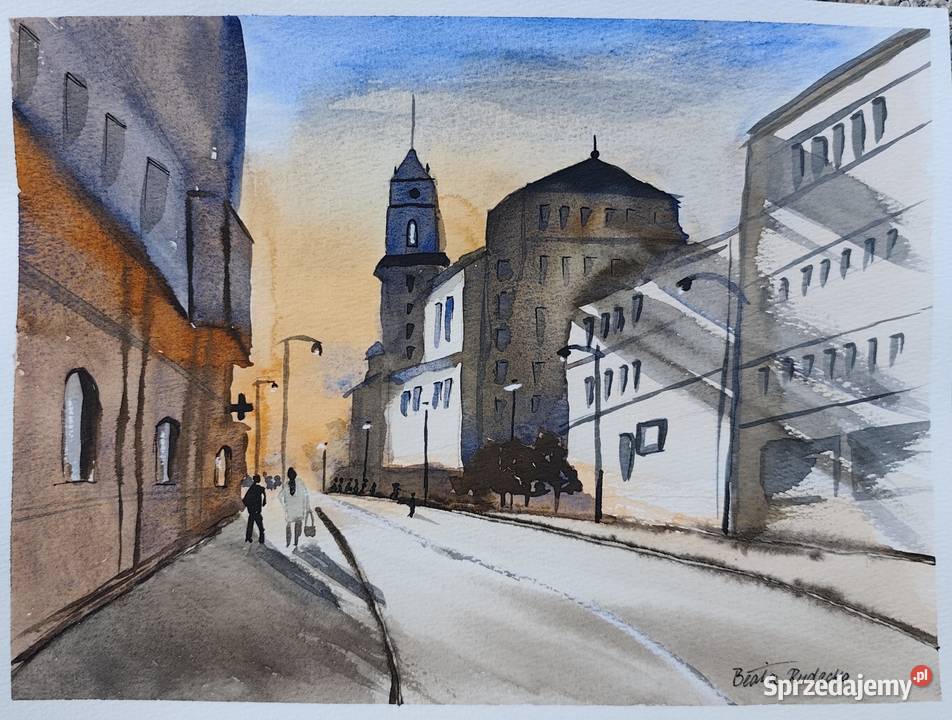 Akwarela Akwarelka Obraz pt Uliczka Malarstwo Łódź