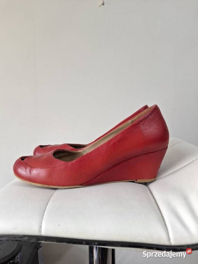 Skórzane czerwone czółenka Kulig peep toe brązowy/beżowy Czółenka małopolskie Kraków