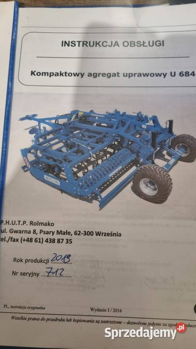 Kompaktowy Agregat Uprawowy Rolmako U 684 Ziębice sprzedam
