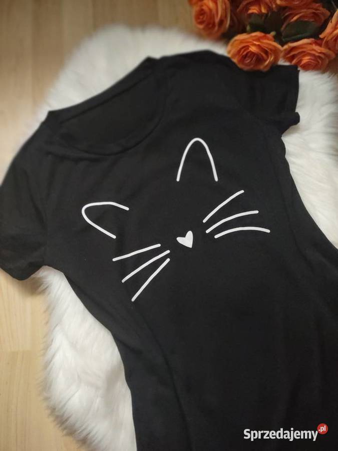 Czarna koszula nocna z kotkiem SM Rozmiar S Moda i Styl Olkusz
