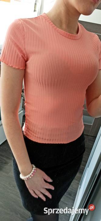 Tshirt neonowy pomarańczowy w prążki TANIO krótki