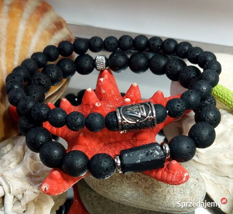 BRANSOLETKI DWIE SZTUKI RUNA VALKNUT STAL KAMIEŃ śląskie