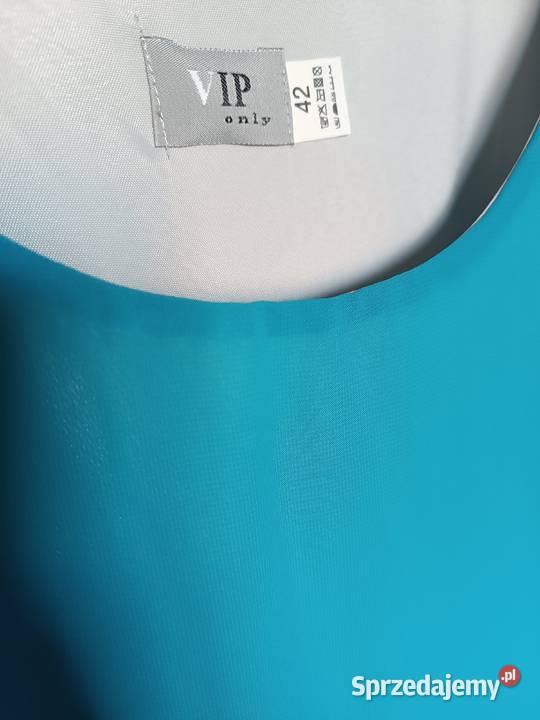 Niebieska sukienka koktajlowa odcięty pas lubelskie Radzyń Podlaski