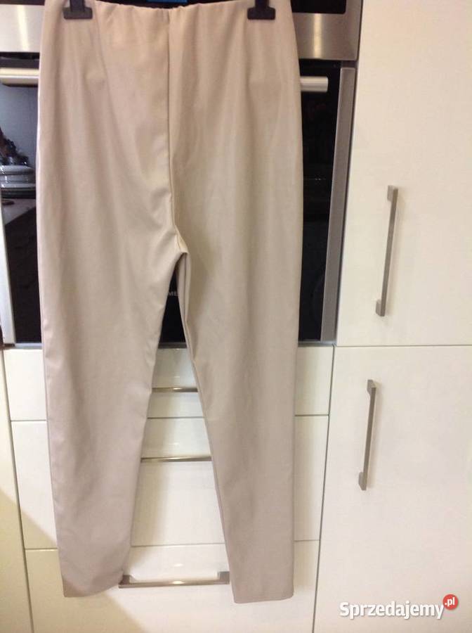 Legginsy Skórzane Damskie Beżowe L NOWE eco brązowy/beżowy Spodnie Nowa Sól