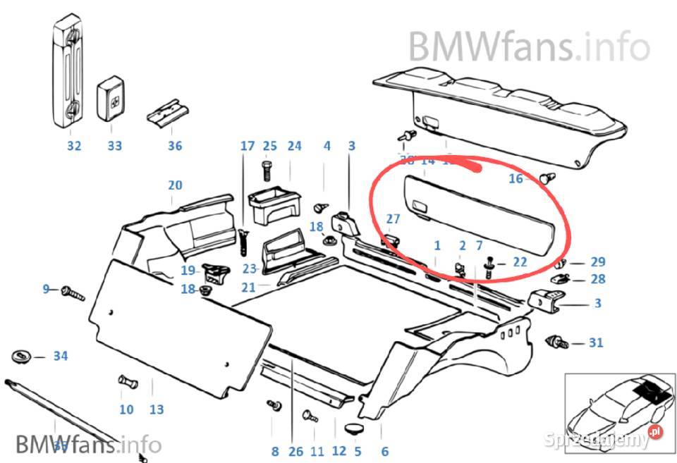Obudowa pokrywa bagażnika BMW E36 sedan