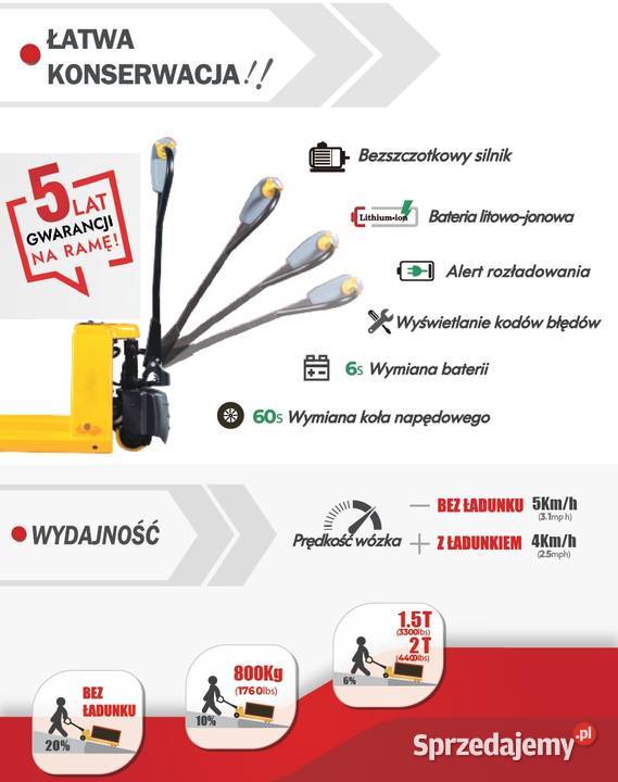 Paleciak elektryczny PPT20H wózek paletowy widły Magazynowanie Kornica