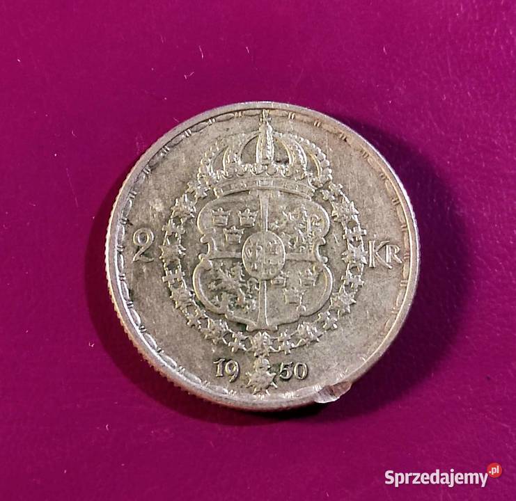 Moneta 2 KORONY 1950 TS SZWECJA Srebro Rzadkość Numizmatyka Pruszków