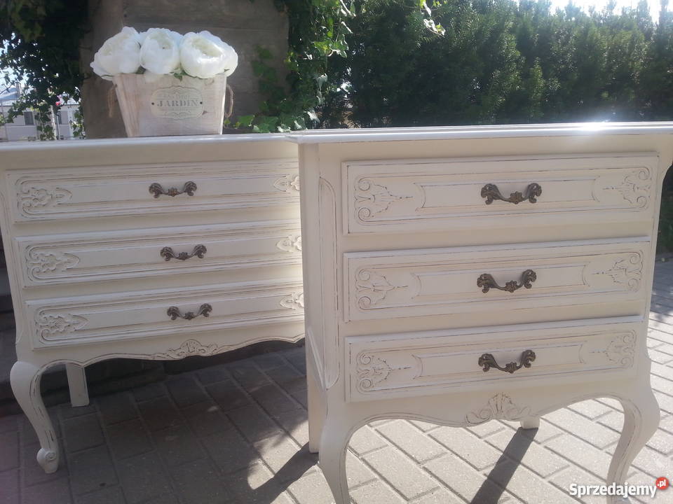 Biała dębowa komoda Ludwik shabby chic