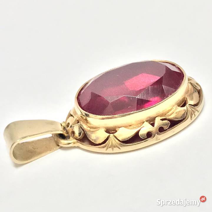 Złoty WISIOREK z rubinem 585 14K cudowny WIELKI Wisiorki mazowieckie