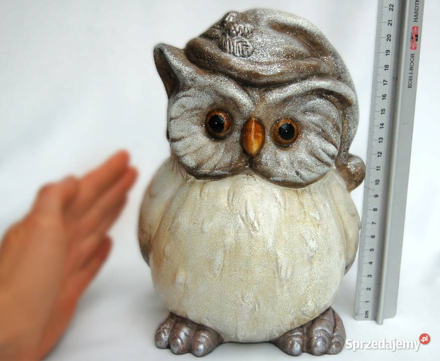 Sowa puchacz Mikołaj duża ceramiczna figurka wielokolorowy Lublin