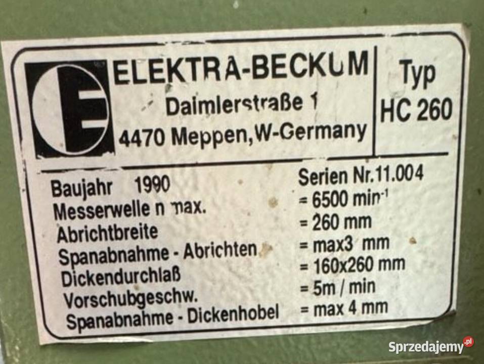Heblarka strugarka Elektra Beckum Zdzieszowice