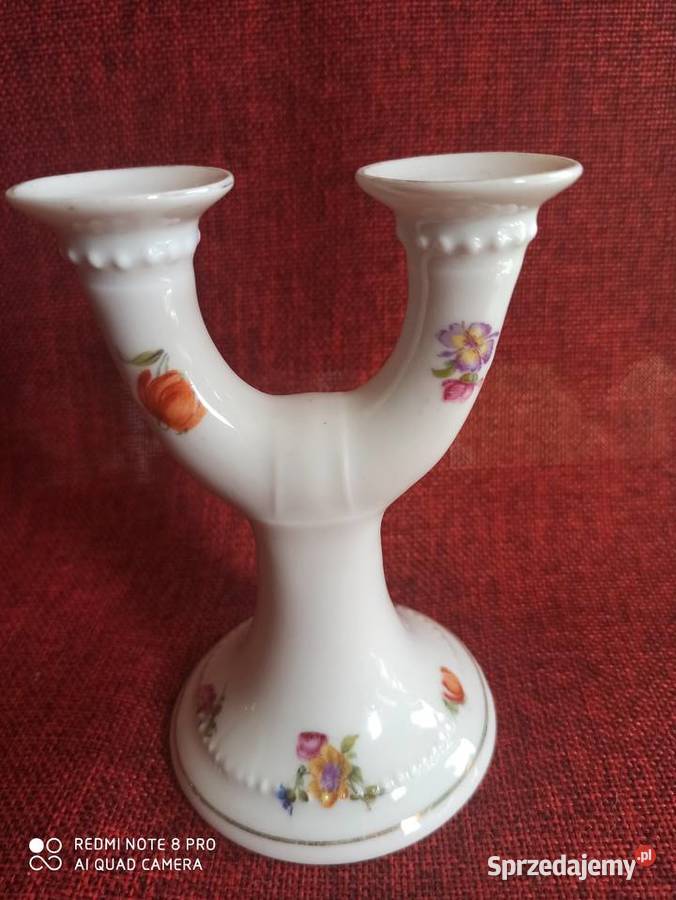Świecznik Dresden Biała porcelana bukiecikami Porcelana i szkło Gdańsk