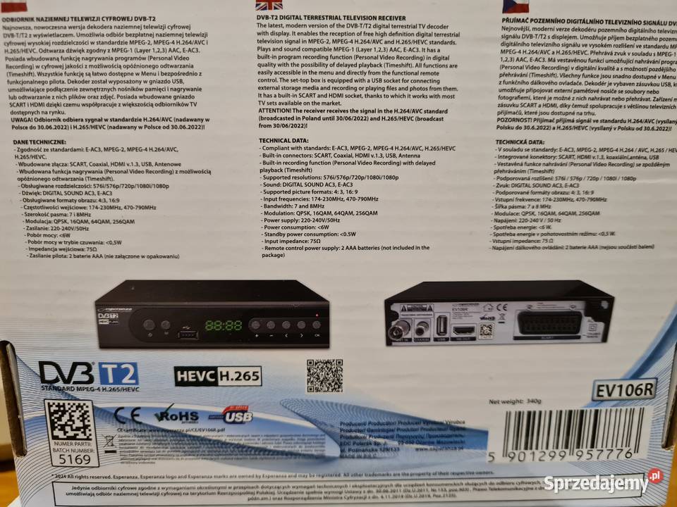 Tuner Dekoder DVBT2 HEVC H265 ESPERANZA EV106r Katowice sprzedam