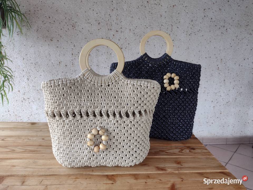 HitBeżowa torebka makrama 40cm śląskie Myszków