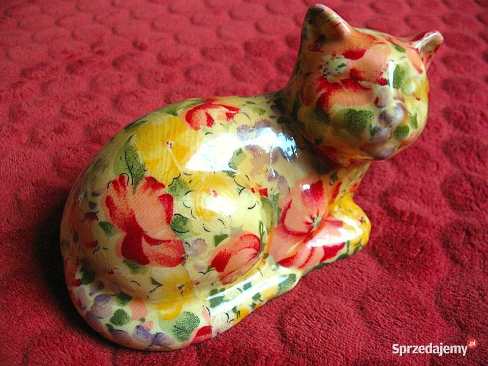 KOT w kwiaty malowany 11 x 18 x 10 Figurka z Figurki i rzeźby Siedlce