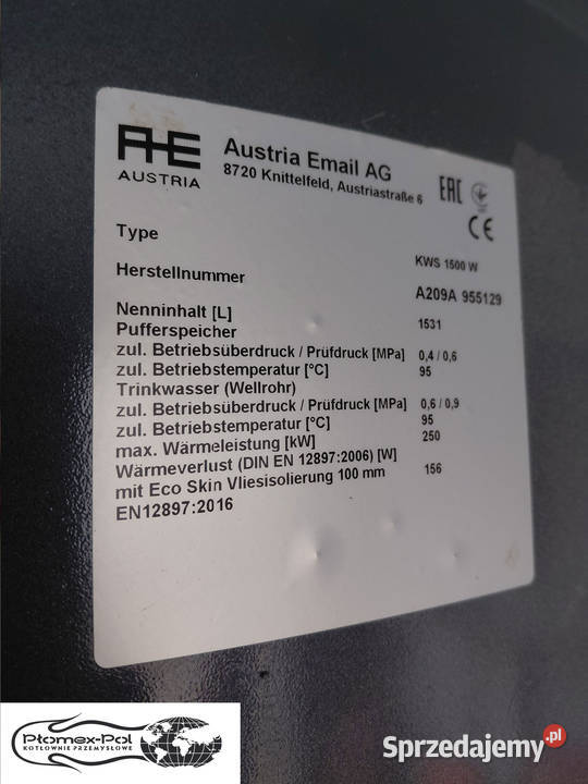Bufor 1500L Austria Email KWS 1500W z wężownicą Radomsko