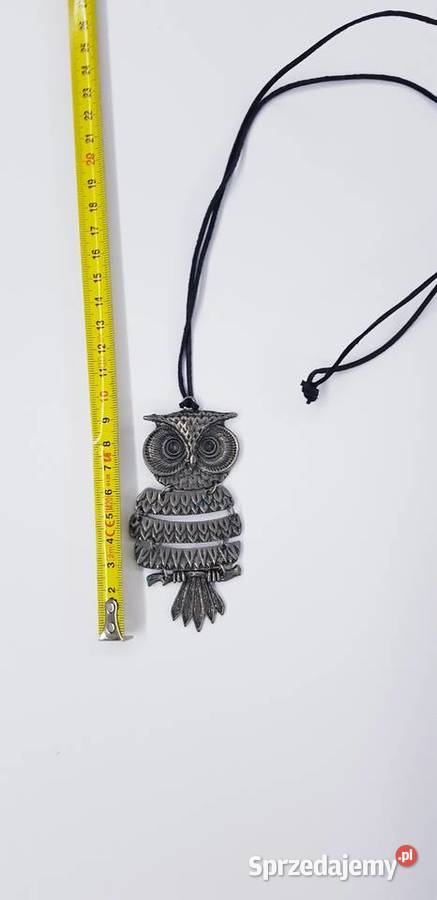 Stary duży wisiorskładana sowa na rzemyku Dąbrowa Górnicza