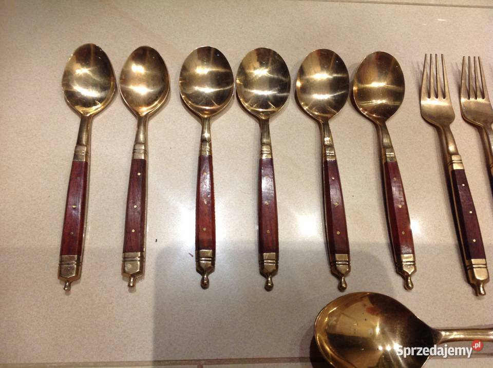 Stare Sztućce z Brązu Zestaw 31 Drewno Wiśniowe Nowa Sól