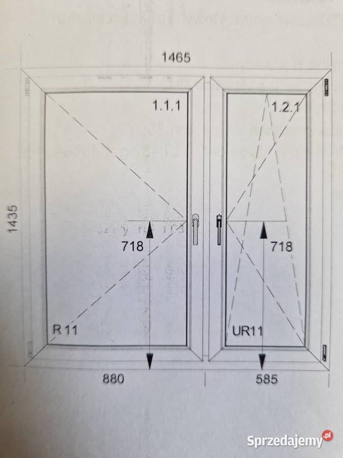 OKNO PCV Szerokość 1465mm x 1435mm Wysokość Łask