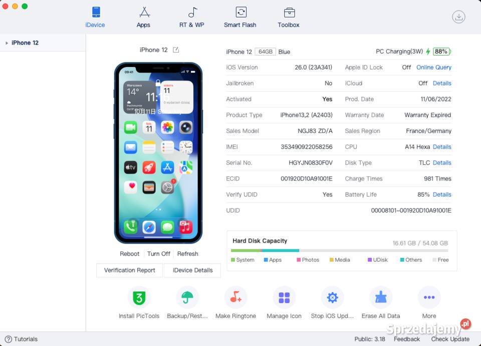 iPhone 12 64GB Niebieski A2403 Stan Etui Katowice
