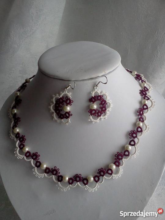Komplet biżuterii frywolitkowej Wiśniowa