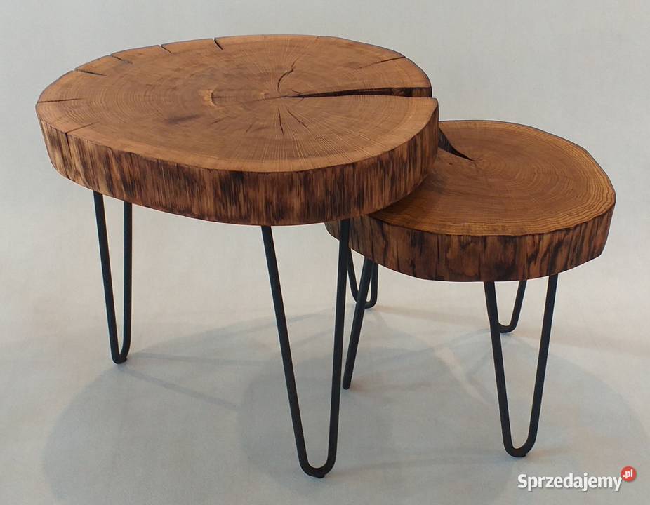 Stolik kawowy zestaw plaster dębu loft Długołęka sprzedam