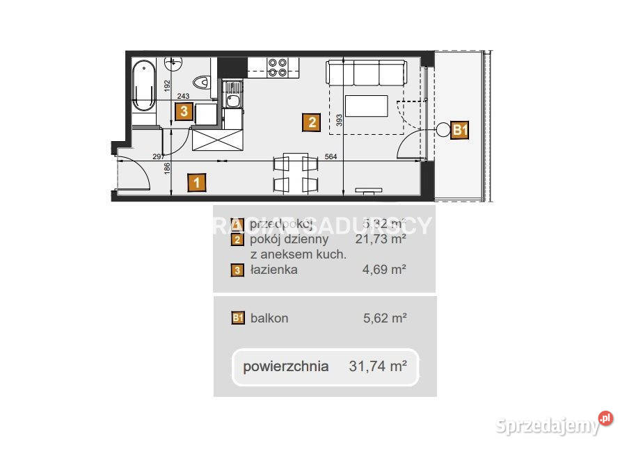 Mieszkanie 3174m2 1 pokojowe Kraków