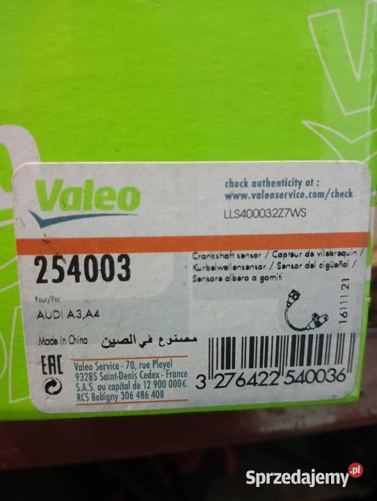 Czujnik połozenia wału Valeo 254003 osobowe łódzkie Zrąbiec