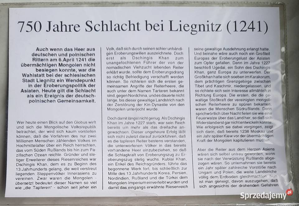 Walor Filatelistyczny 750 Lecie Bitwy Pod Gliwice