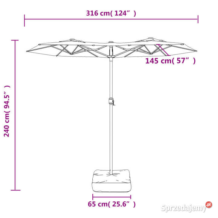 Podwójny parasol ogrodowy z LED taupe 316x240 mazowieckie sprzedam
