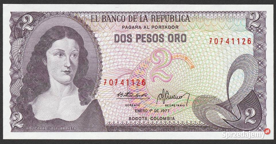 KOLUMBIA 2 PESOS 1977 STAN BANKOWY UNC Łódź