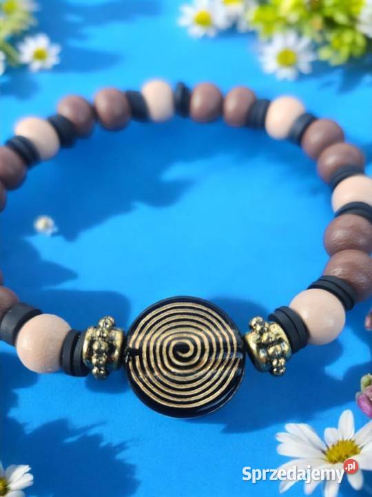 Zestaw dwóch bransoletek z drewnianych koralików Bransoletki Sanok