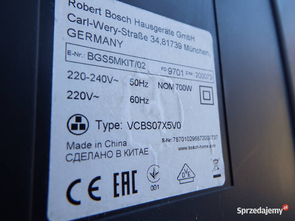 Bosch dkurzacz klasy premium bezworkowy Bolesławiec