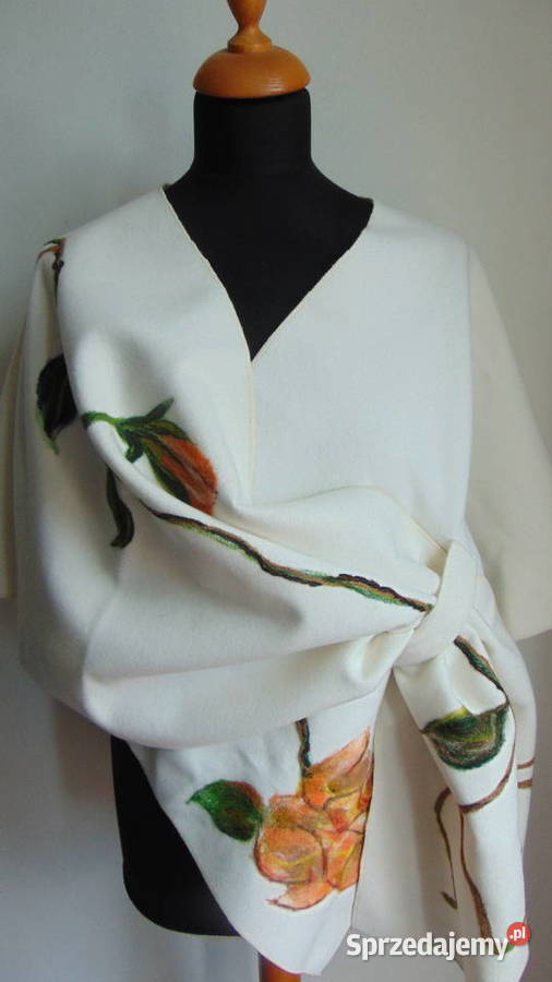 Ponczo narzutka aplikacja z wełny merunosa Lublin