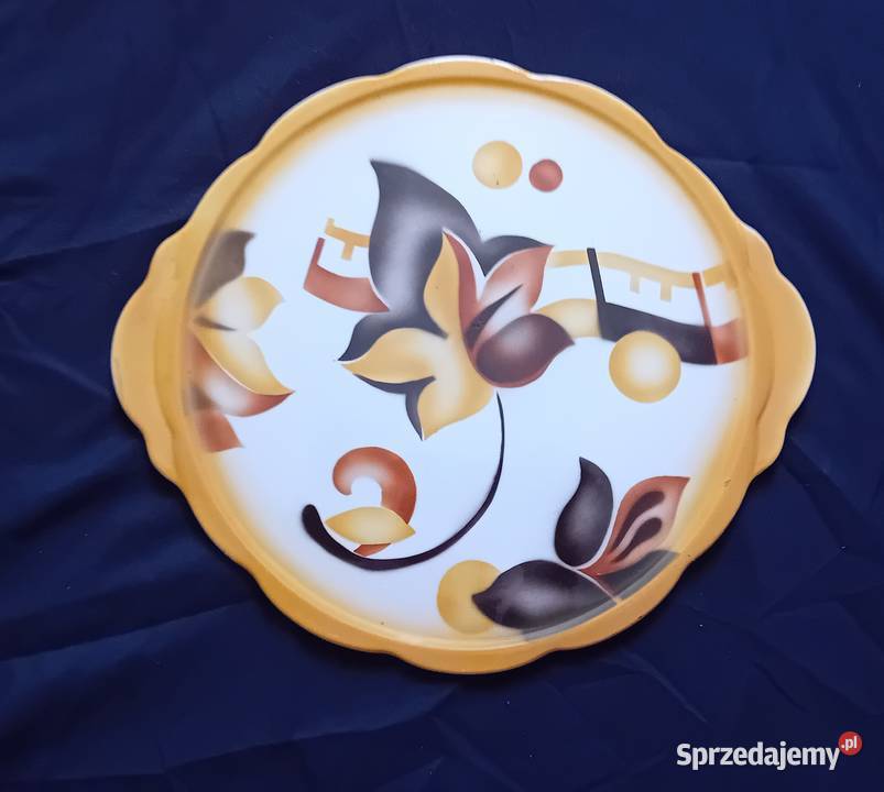 Fajansowa patera tortownica art deco Spritzdekor Koźminek