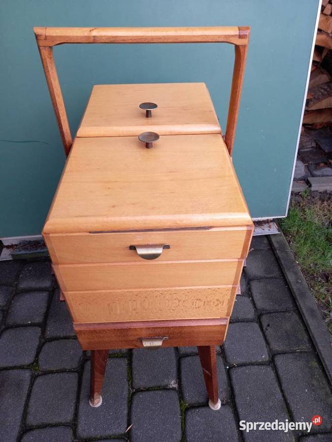 Duży niciak bukowy rozkładany PRL vintage Rawicz