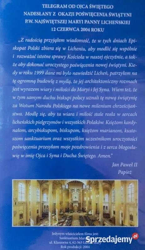 Matka Boża Licheńska Poświęcenie Świątyni kaseta Mszana Dolna sprzedam