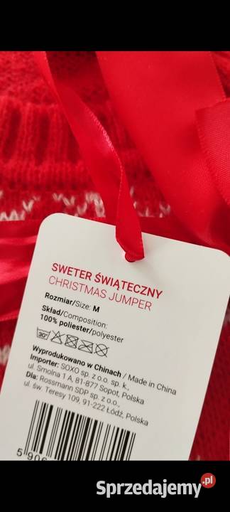 Sweter sweterek świąteczny Rossmann M nowy czerwony