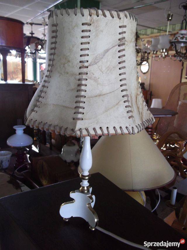 lampka lampa z mosiężną nogą i abażurem ze skóry lubuskie Gorzów Wielkopolski